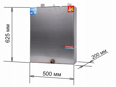 Бак для банной печи 60 л (нержавеющая сталь) навесной слив cпереди 200*500*625 мм
